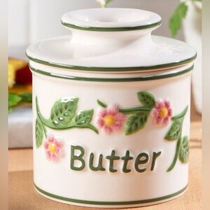 Butter Bell Crock by L. Tremaine Ceramic Canister with Pink Floral Design
